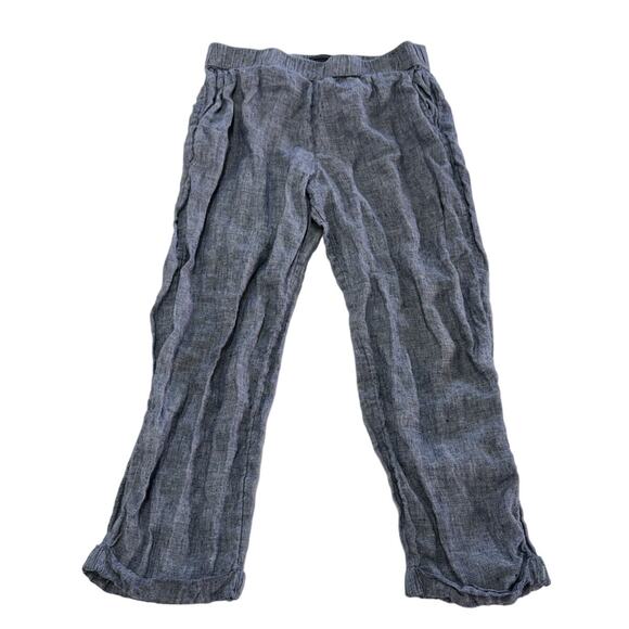 Rachel Roy Pants Womens Large Blue Cropped Ankle Mid Rise‎ Linen - Picture 1 of 6